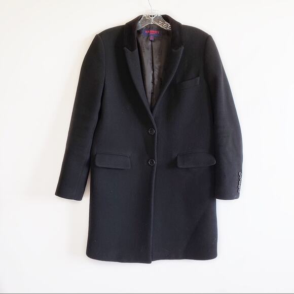 Katharine Hamnett Black Wool Velvet Collar Long Coat - Picture 1 of 7